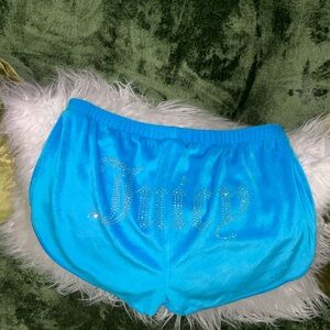 Juicy Couture Bright Blue Rhinestone Velour Athletic Shorts